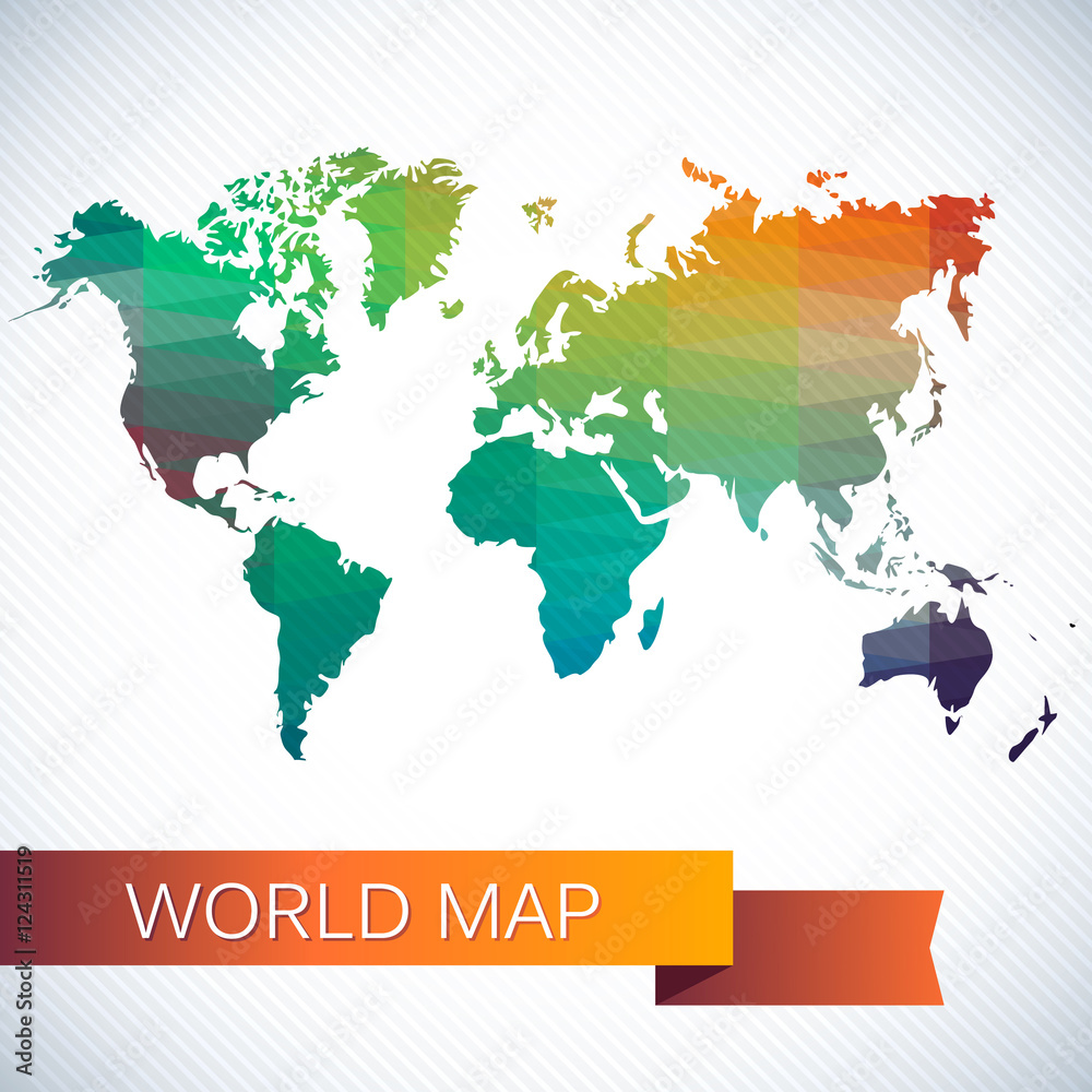 Obraz premium Bright vector map of the globe. Bright triangles and polygons, pattern
