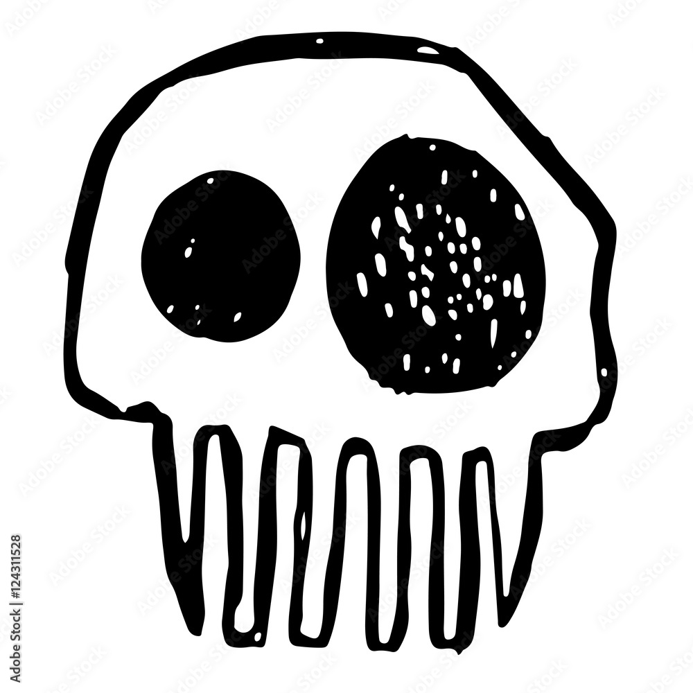 Hand drawn sketch skull. Cartoon skull illustration. Burning skull on black  background. Stock Vector | Adobe Stock