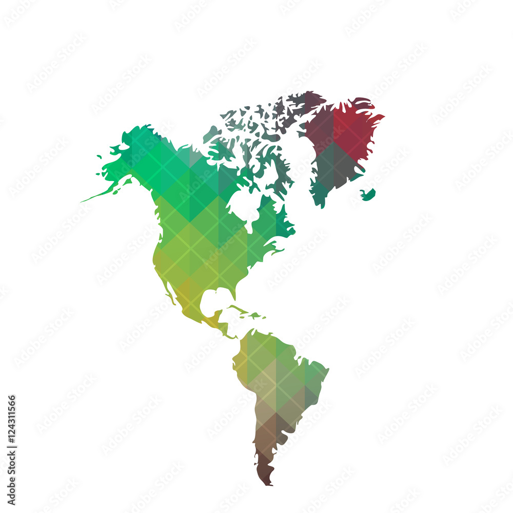 Western Hemisphere globe. Bright vector map of the world. North America, South America and Greenland