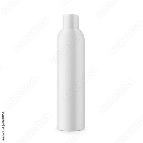 Round white glossy plastic cosmetic bottle