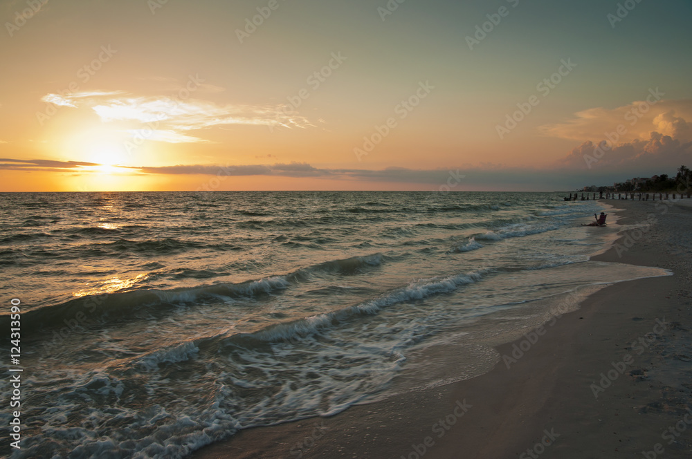 romantic sundown on a beach