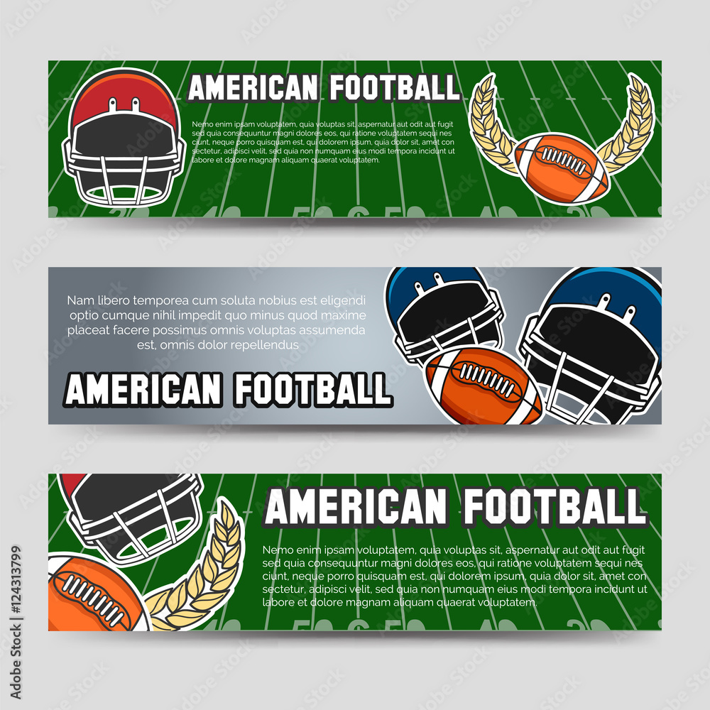 American Football Banners Template With Equipment Vector Illustration