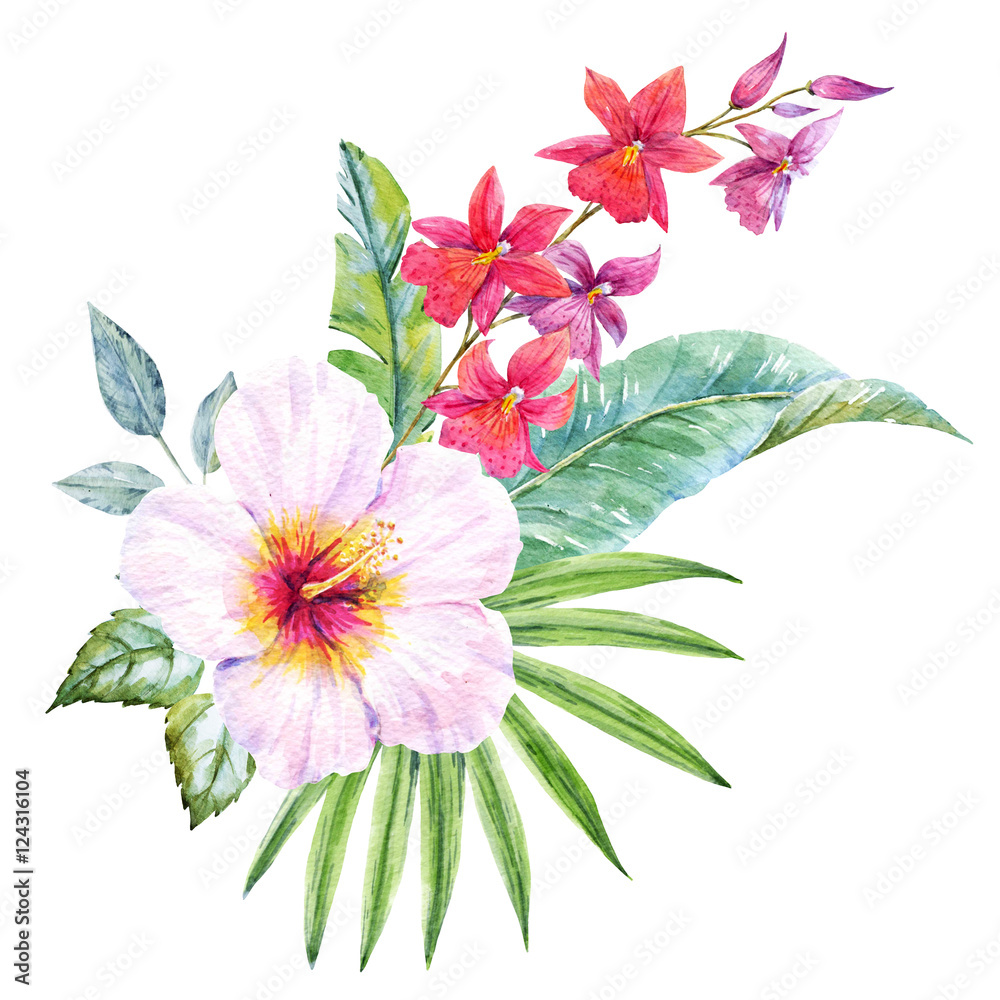 Obraz premium Watercolor tropical bouquet