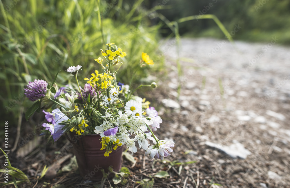 Obraz premium Bucket with wildflowers