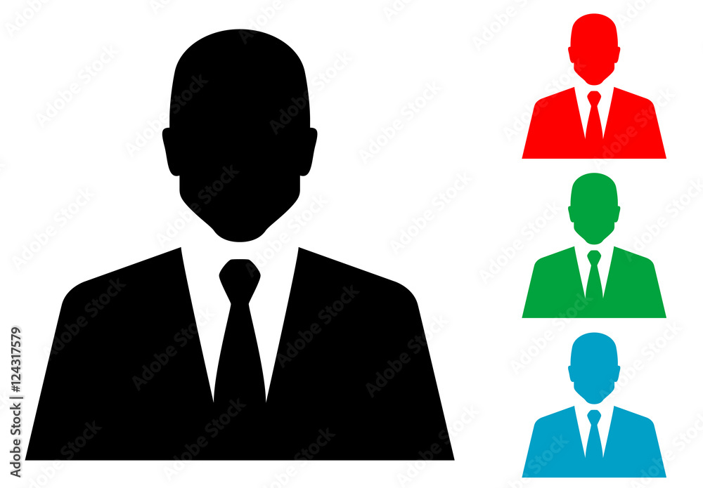 Icono plano silueta hombre con traje varios colores Icono plano silueta hombre con traje varios colores
