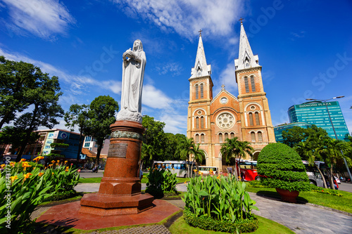 Notre Dame Cathedral (Vietnamese: Nha Tho Duc Ba), build in 1883 in Ho Chi Minh city, Vietnam. The church is established by French colonists.
