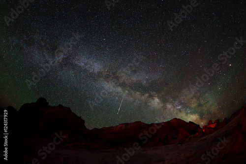 Starry Night over the canyon Bayanzag, Mongolia.