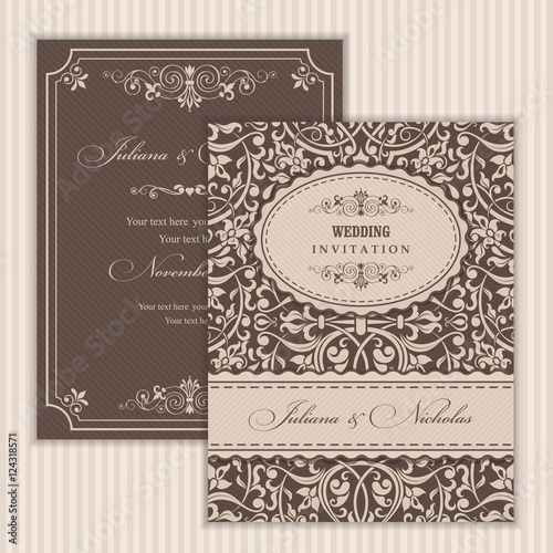 Invitation cards in an old-style beige and brown