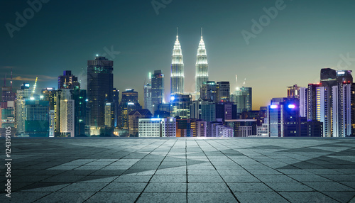 Photography Night view of Kuala Lumpur city with empty floor