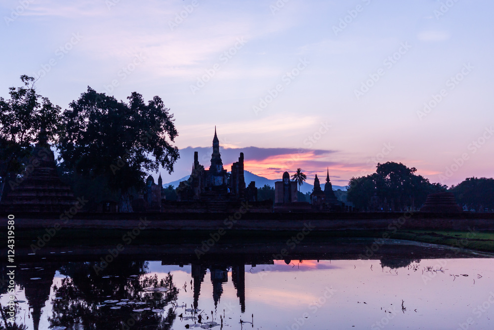 Sukhothai Historical Park. ( Silhouette )(Evening light)