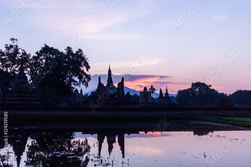 Sukhothai Historical Park. ( Silhouette )(Evening light)