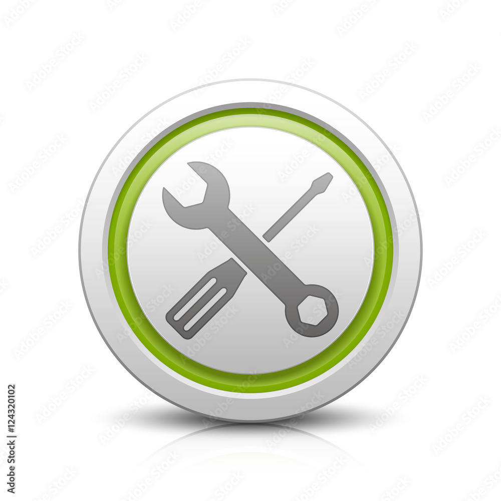 Spanner & Screwdriver – Light gray button with reflection & light green Spanner & Screwdriver – Light gray button with reflection & light green
