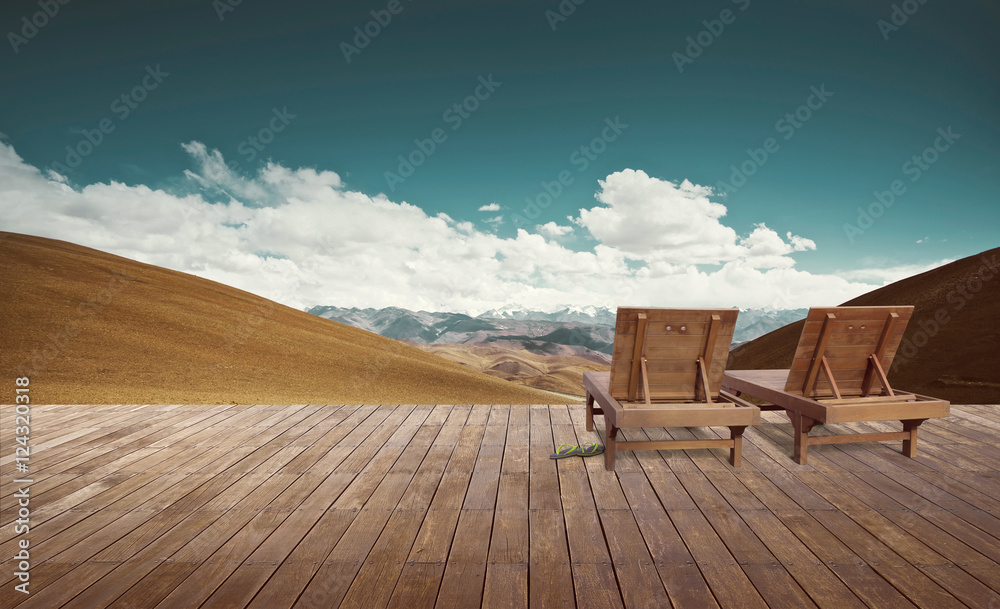 Wooden lounge - Sundeck on landscapes view for vacation
