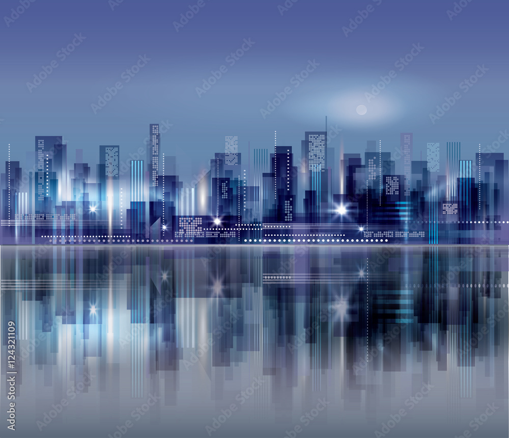 Modern night city skyline