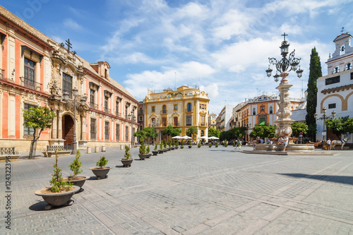 Street cafe near Cathedral and Giralda in Sevilla, Andalusia province, Spain.