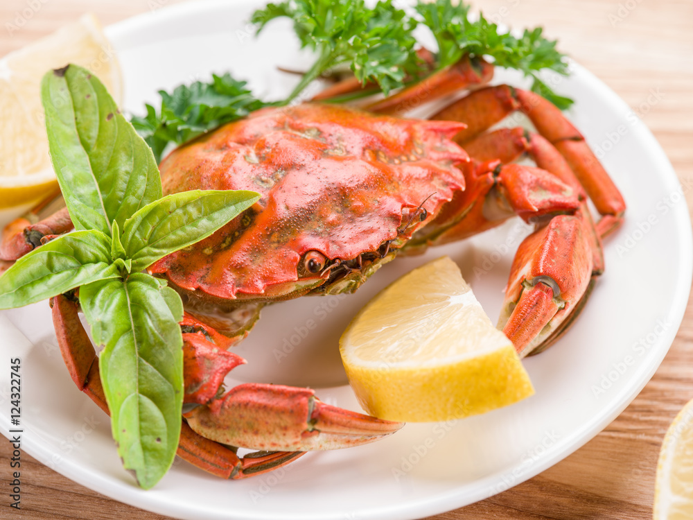 Cooked crab with lemon and herbs. Cooked crab with lemon and herbs.