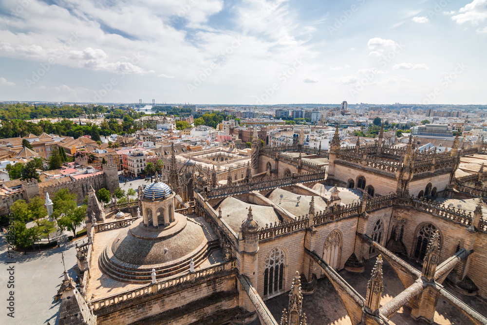 Sunny view of Sevilla from viewpoint of Giralda, Andalusia province, Spain.