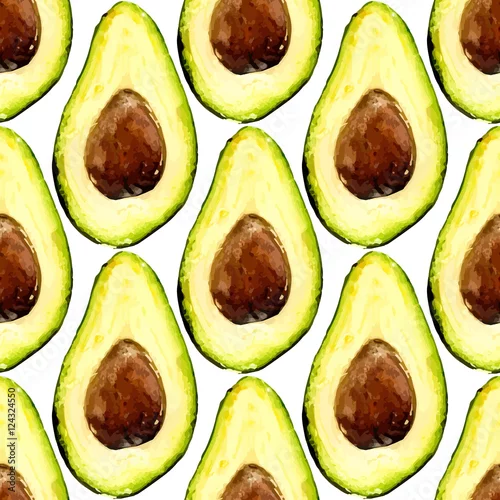 Obraz Piękny powtarzalny wzór awokado, składający się z połówek owocu z pestką. Ilustracji wektorowych.