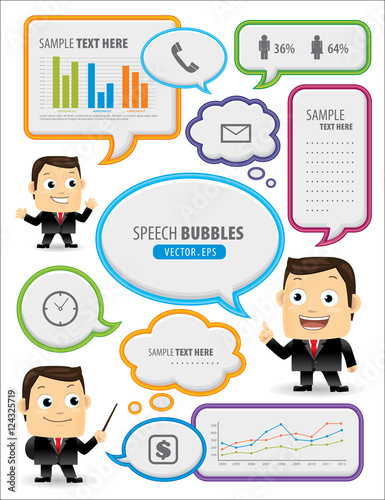 Speech bubbles with businessman
