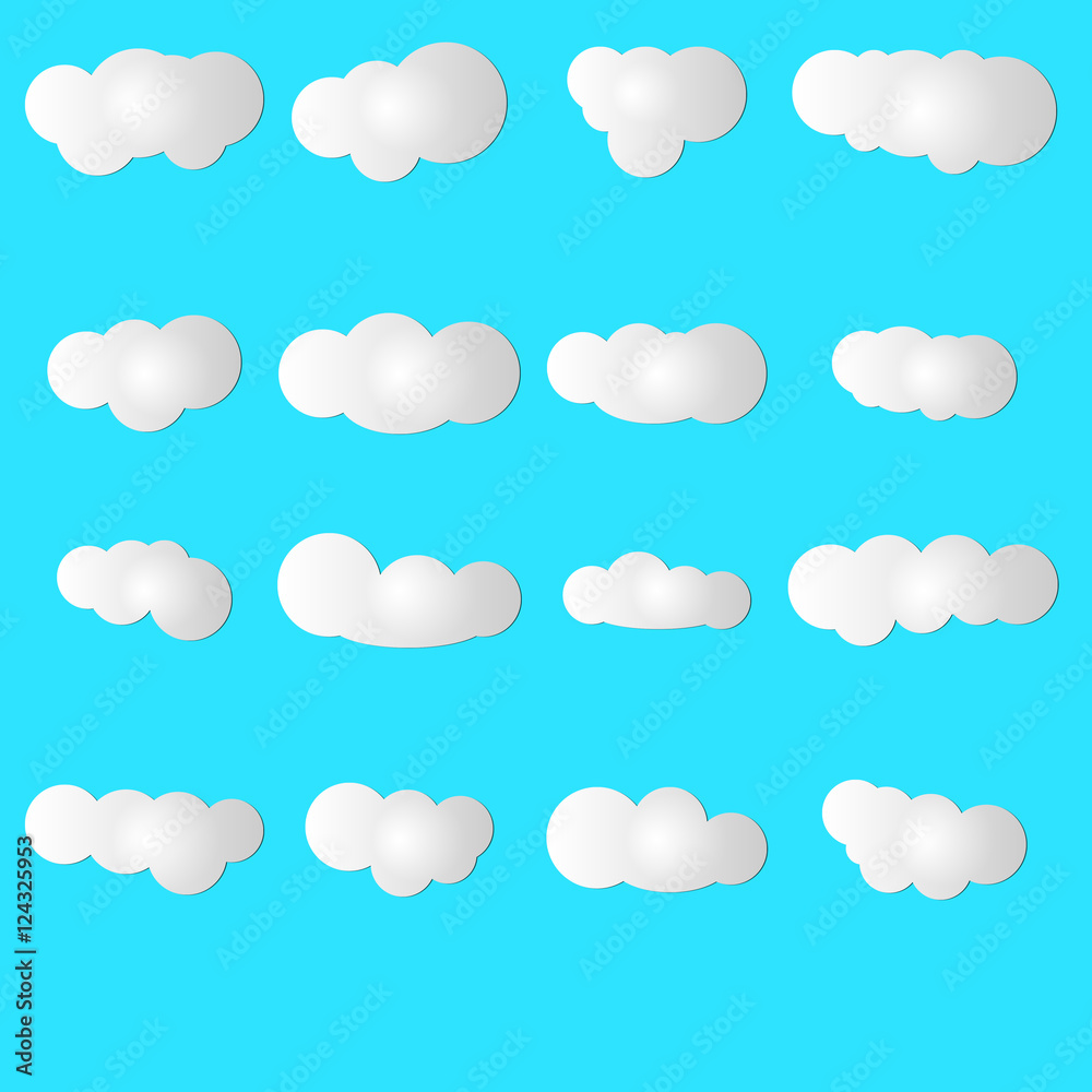 Set of blue sky, clouds. Cloud icon, cloud shape. Set of differe