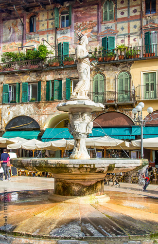 Photography the Madonna Verona fountain in Piazza delle Erbe
