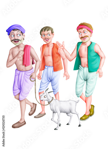 Three men with goat