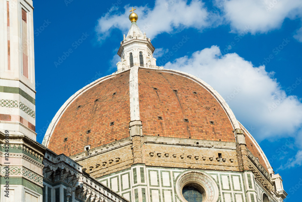 Dome of cathedral church Santa Maria del Fiore close up, Florence, Italy
