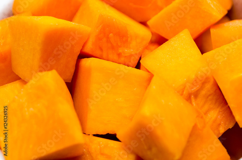 diced pumpkin and carrots for cooking