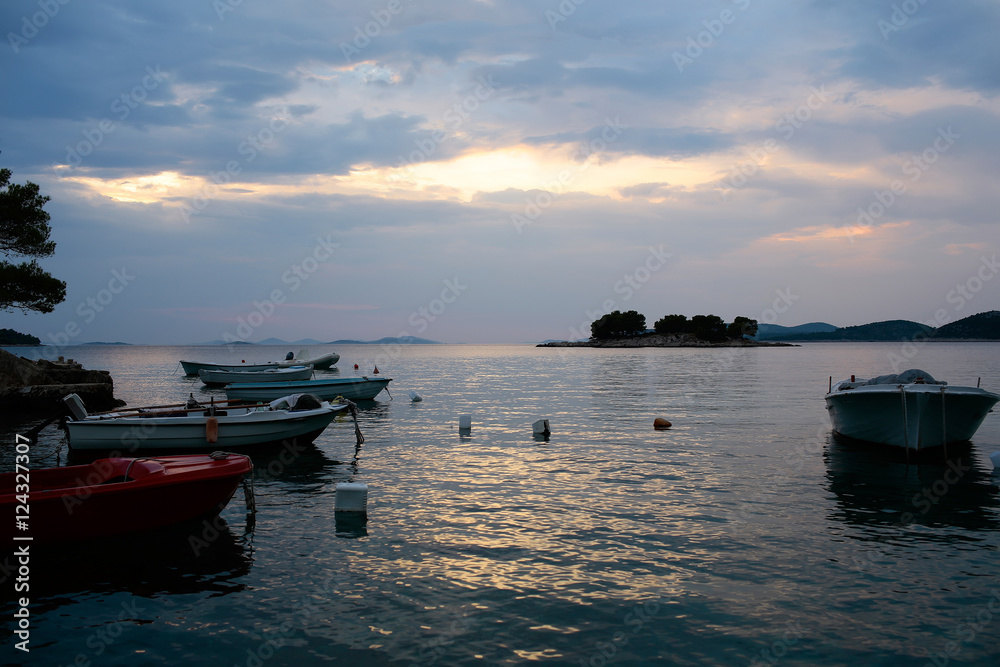Fototapeta premium Motor boats at anchor
