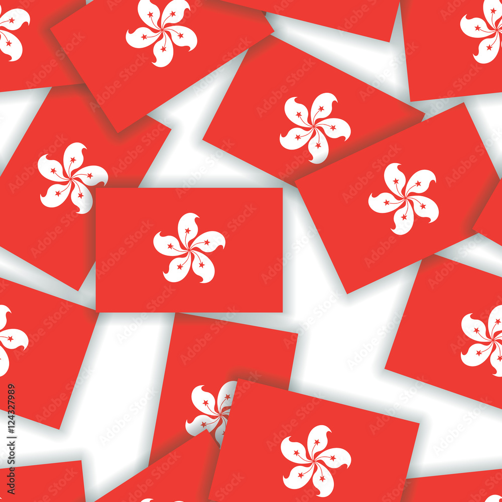 Hong Kong - Seamless pattern collage of flags with shadows on a