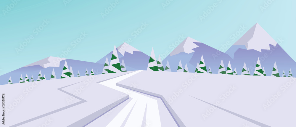 Digital vector abstract background with snow and pines, flat triangle style Digital vector abstract background with snow and pines, flat triangle style