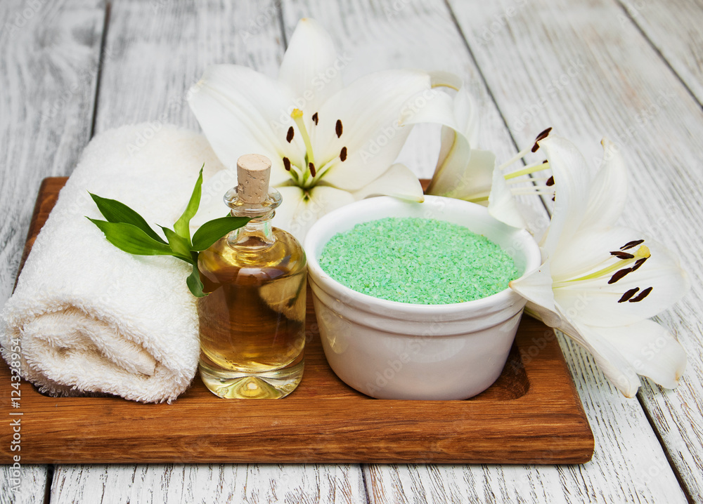 Spa products with white lily Spa products with white lily