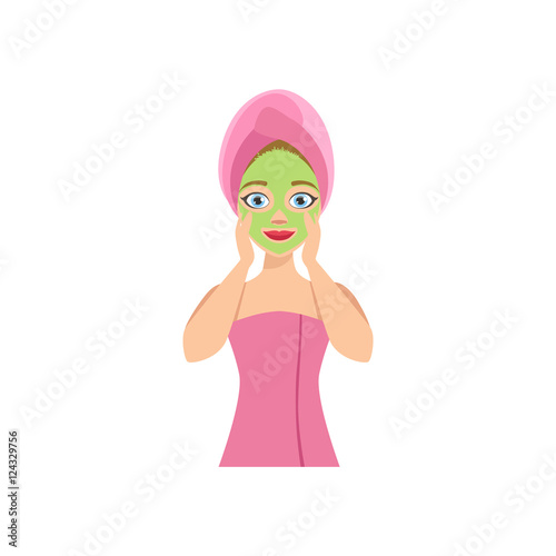 Woman Doing Green Cream Face Mask Home Spa Treatment Procedure