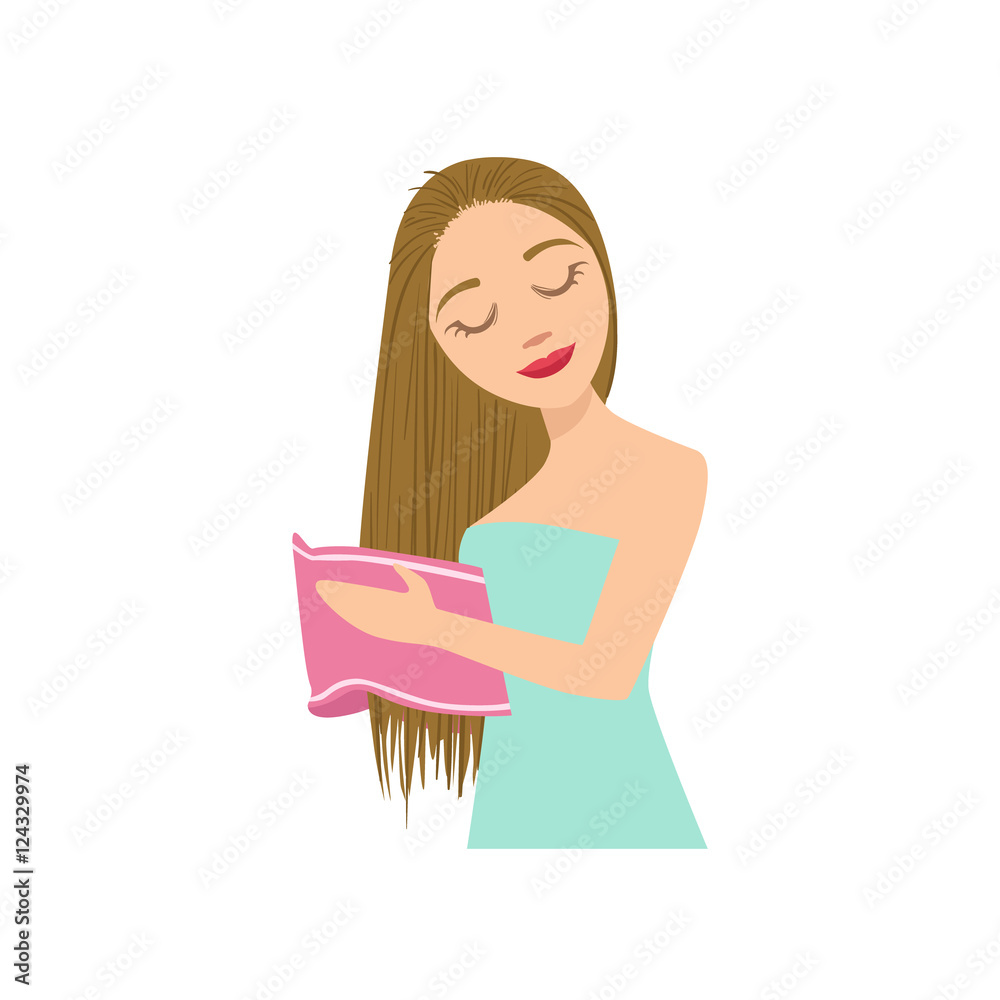 Woman Drying Hair With Towel Home Spa Treatment Procedure Woman Drying Hair With Towel Home Spa Treatment Procedure