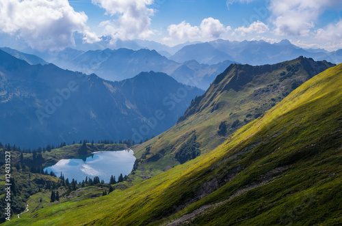 Lake Seealpsee in the Allgau Alps above of Oberstdorf, Germany.
