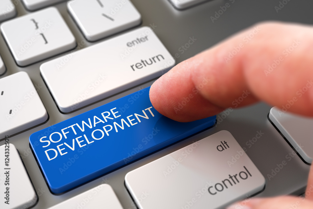 Hand Finger Press Software Development Keypad. 3D. Hand Finger Press Software Development Keypad. 3D.