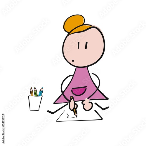 Niña sentada dibujando sobre una hoja de papel
