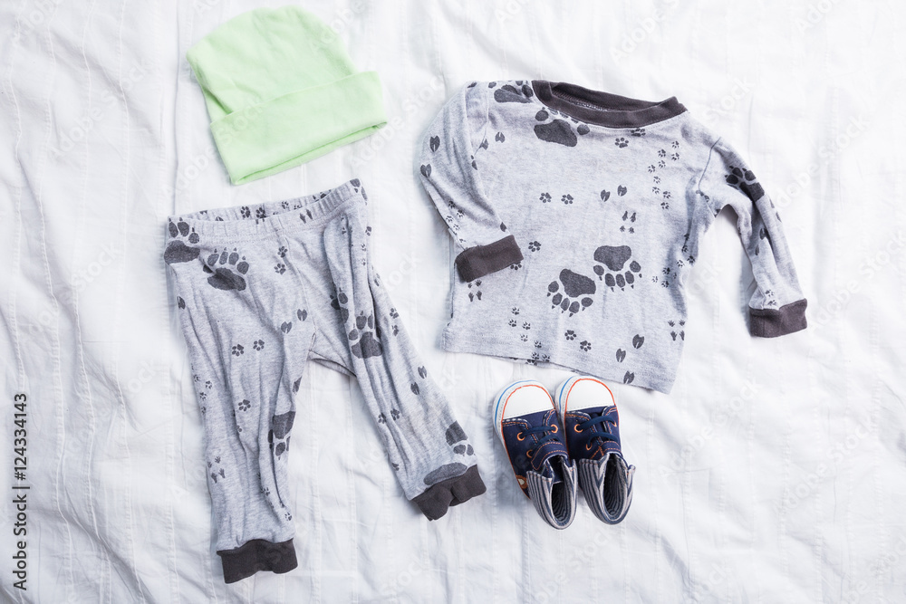 Baby boy clothes on white background Stock Photo | Adobe Stock