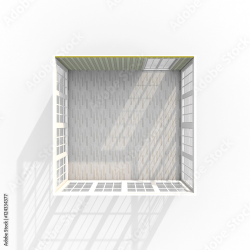 3d interior rendering of square empty room with floor materials
