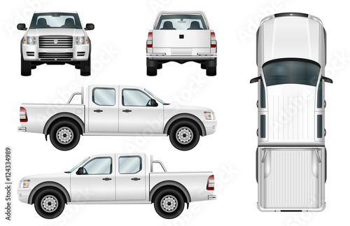 Pickup truck vector template isolated car on white background. All elements in groups on separate layers. photo