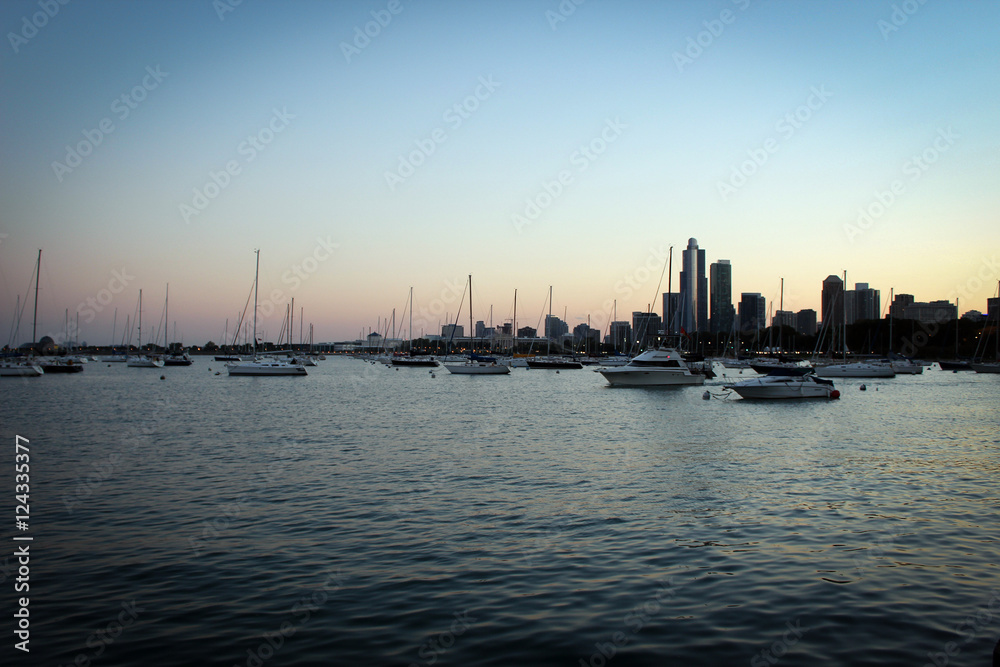 Boats on Michigan Lake, Chicago, Illinois, USA Boats on Michigan Lake, Chicago, Illinois, USA