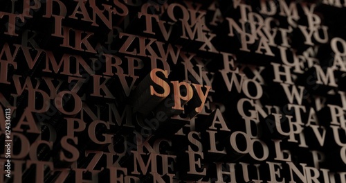 Spy - Wooden 3D rendered letters message.  Can be used for an online banner ad or a print postcard.