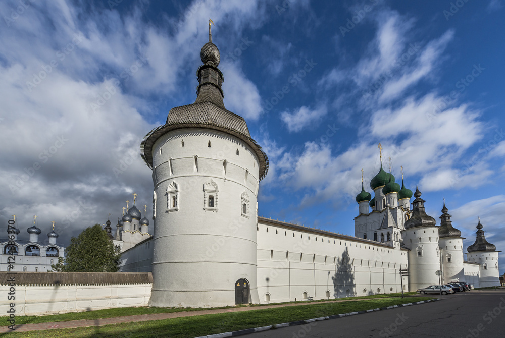 The towers and walls of the Rostov Kremlin.