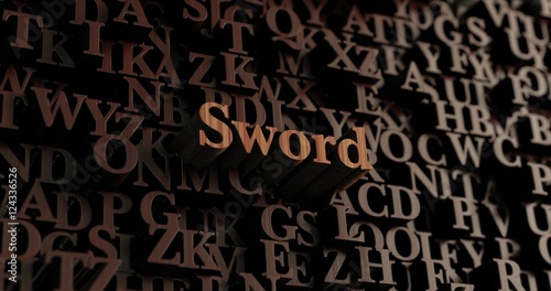 Sword - Wooden 3D rendered letters/message. Can be used for an online banner ad or a print postcard.