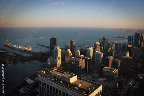 City of Chicago panorama on the coast of Michgan Lake, USA photo