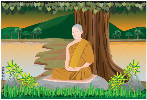 meditation of monk vector design