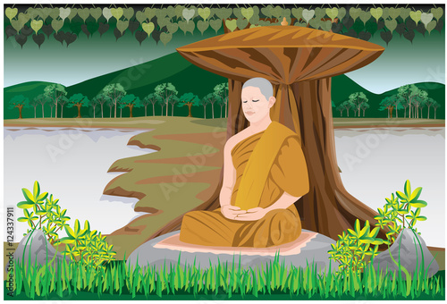 meditation of monk vector design