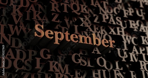 September - Wooden 3D rendered letters/message. Can be used for an online banner ad or a print postcard.