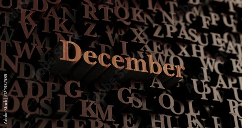 December - Wooden 3D rendered letters/message. Can be used for an online banner ad or a print postcard.