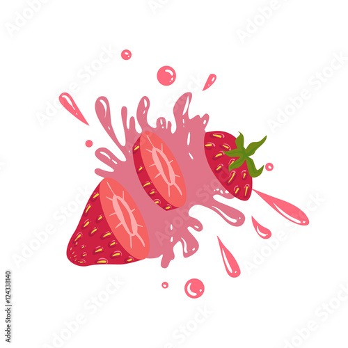 Strawberry Cut In The Air Splashing The Juice